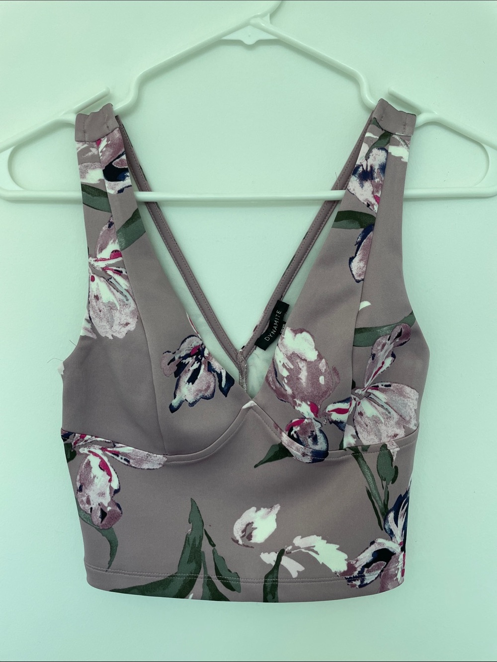 Dynamite Mauve Floral V-Neck Cropped Bralette